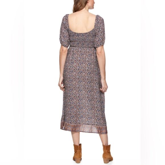 Threadgrit Ladies Gretchen Smocked Back Blue Multi Floral Maxi Dress Size M NWT - Picture 2 of 15